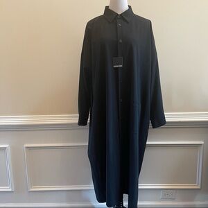 eskandar Black Langenlook Wool Blend Angle To Front Shirt Dress  Size 2